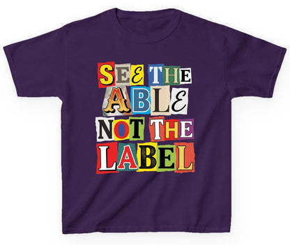 SEE THE ABLE NOT THE LABEL Inclusion and Awareness Youth T-Shirt - product mockup - Purple
