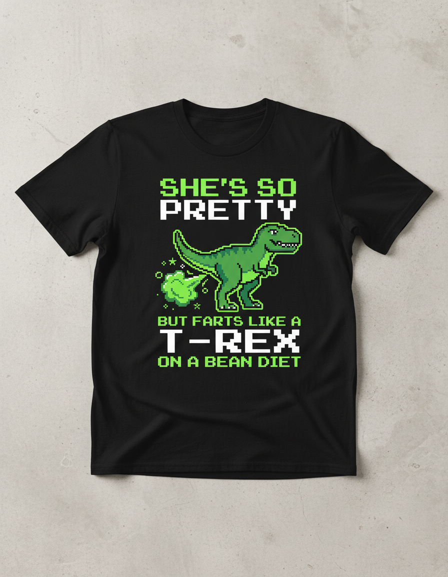 Funny T-Rex Farting Pixel Art Quote T-Shirt - Black