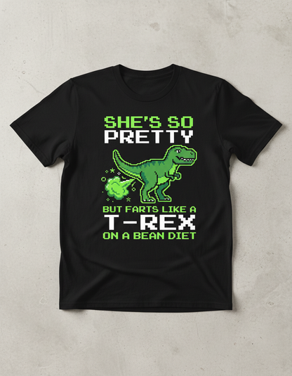 Funny T-Rex Farting Pixel Art Quote T-Shirt - Black