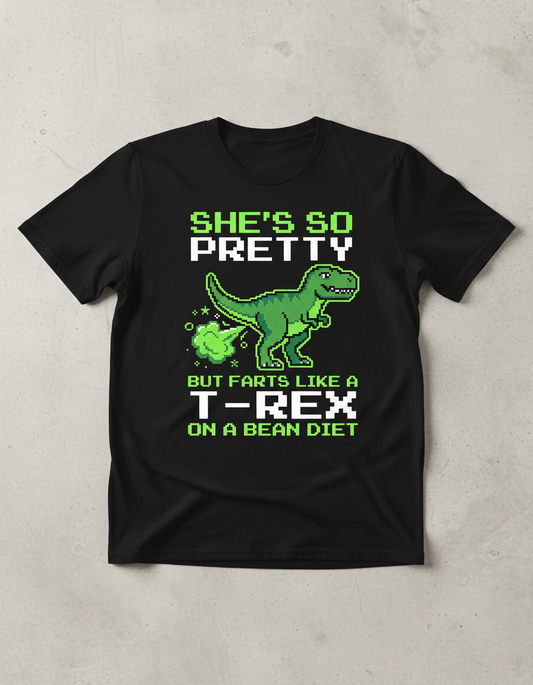 Funny T-Rex Farting Pixel Art Quote T-Shirt - Black