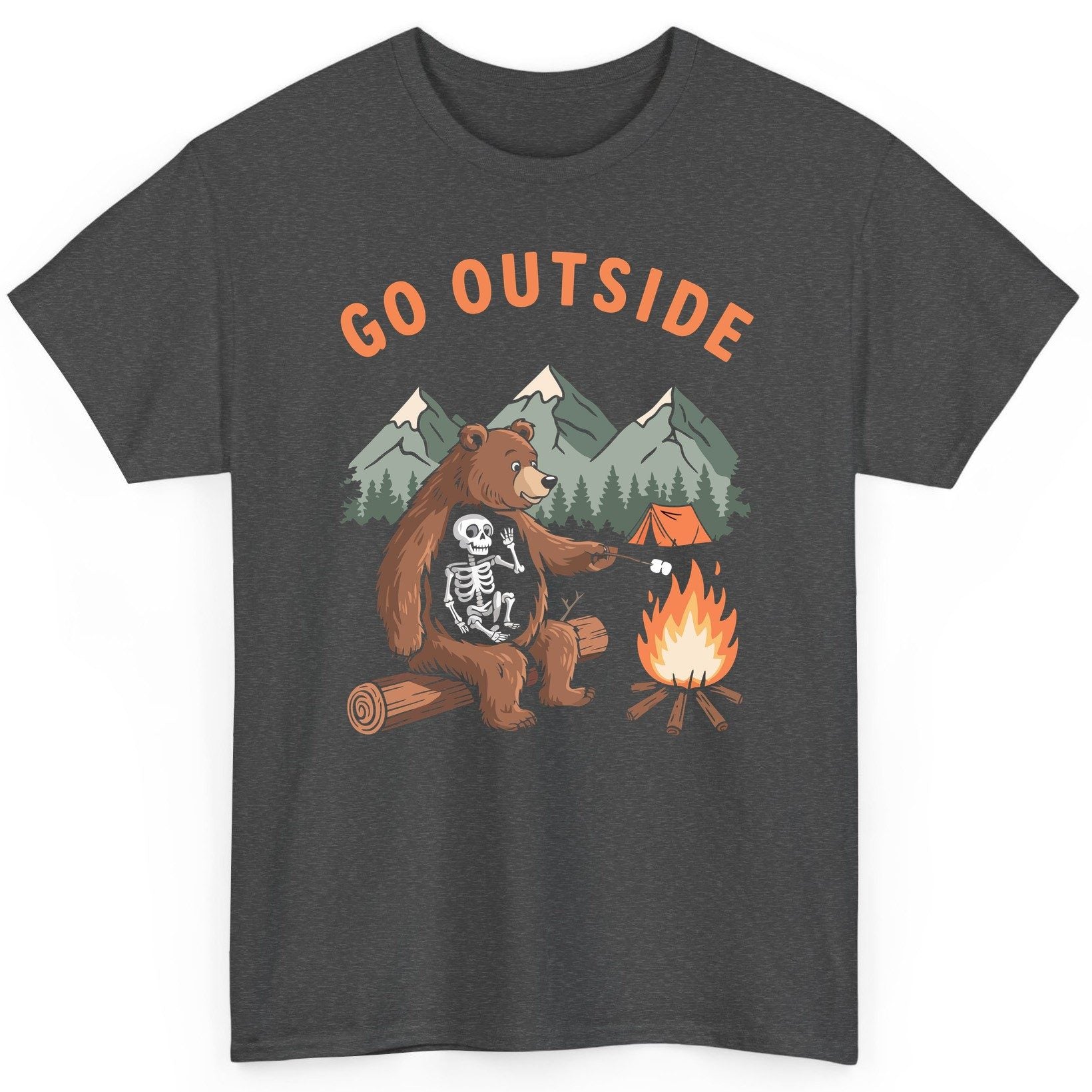 Go Outside funny bear T-Shirt Dark Heather product mockup