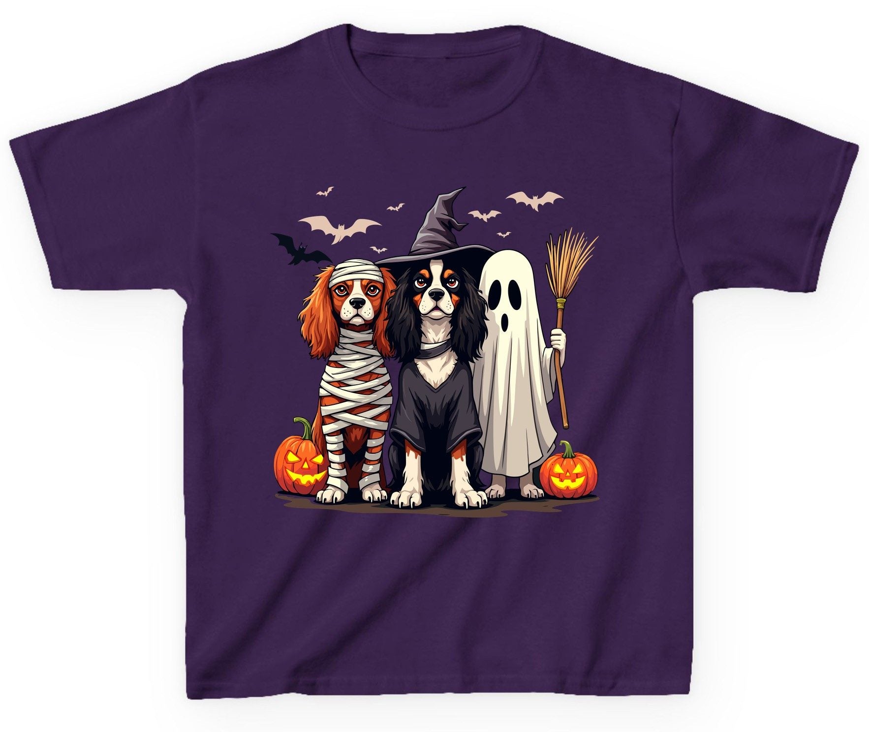 Cavalier Spaniel Halloween Dogs cavalier king charles spaniel Youth T-Shirt Purple product mockup