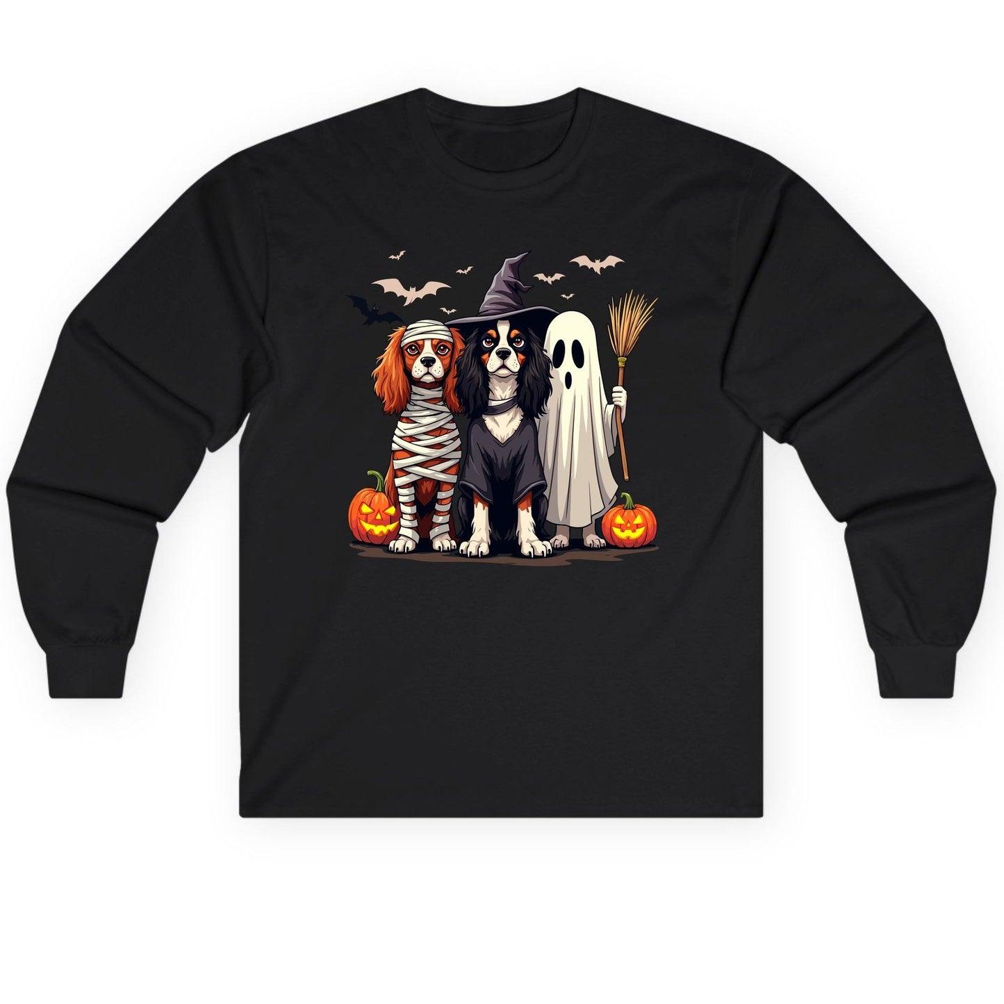 Cavalier Spaniel Halloween Dogs cavalier king charles spaniel Long Sleeve Tee Black product mockup