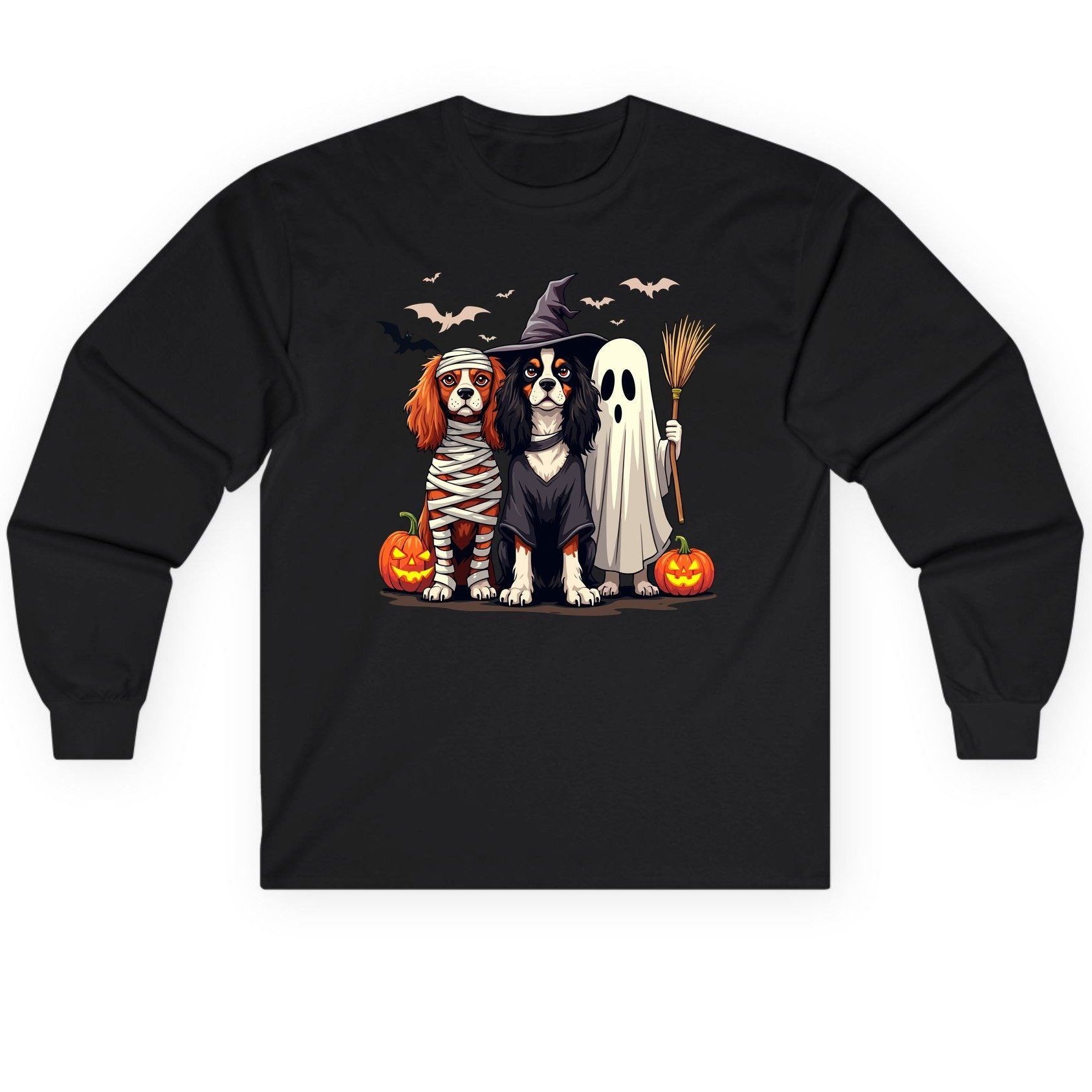 Cavalier Spaniel Halloween Dogs cavalier king charles spaniel Long Sleeve Tee Black product mockup
