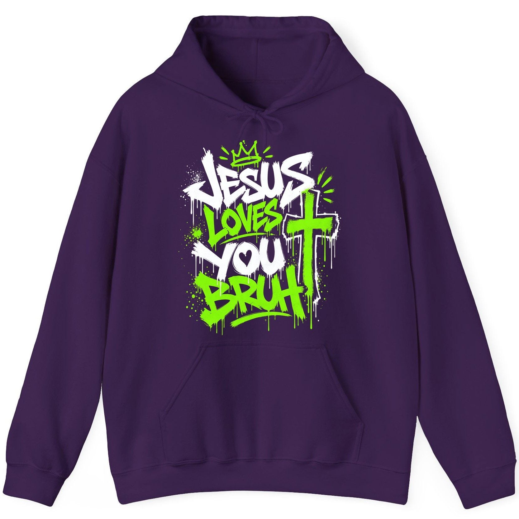 Jesus Loves You Bruh Christian Hoodie - product mockup - Purple