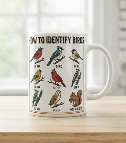How to Identify Birds Funny Birdwatching White Mug - product mockup - White