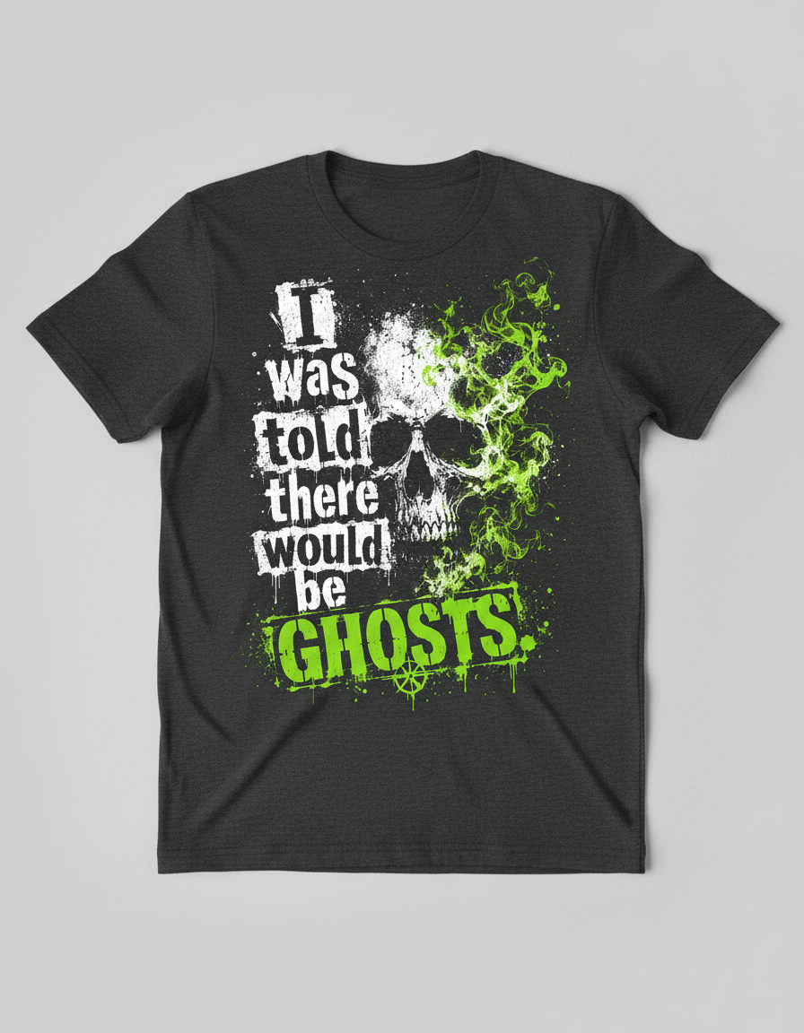 Funny I Was Told There Would Be Ghosts Skull T-Shirt - product mockup - Dark Heather