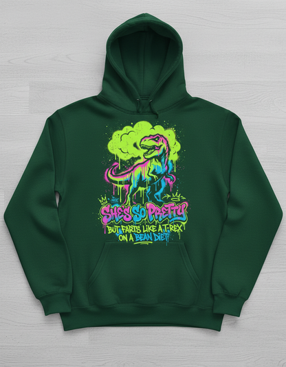 She's So Pretty But Farts Like A T-Rex Graffiti Art Hoodie - Forest Green