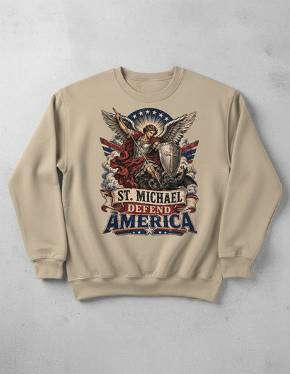 St Michael Defend America Vintage Patriotic Christian Sweatshirt - product mockup - Sand