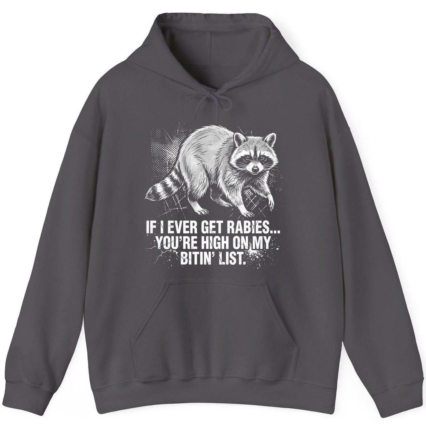 If I Ever Get Rabies You're High on My Bitin' List raccoon Hoodie Charcoal product mockup