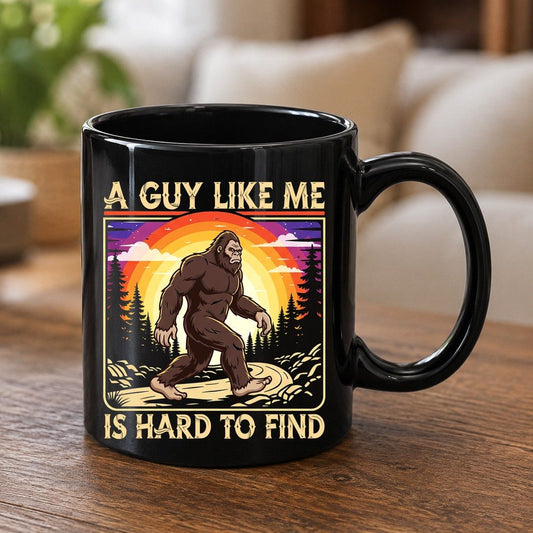 A Guy Like Me Is Hard to Find bigfoot Black Mug Black product mockup