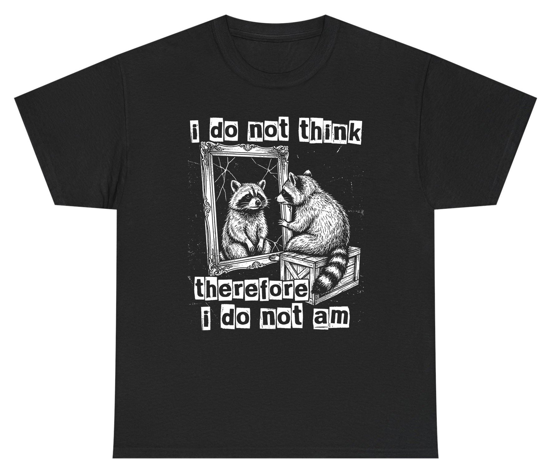 I Do Not Think Therefore I Do Not Am raccoon Youth T-Shirt Black product mockup