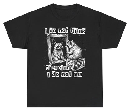 I Do Not Think Therefore I Do Not Am raccoon Youth T-Shirt Black product mockup