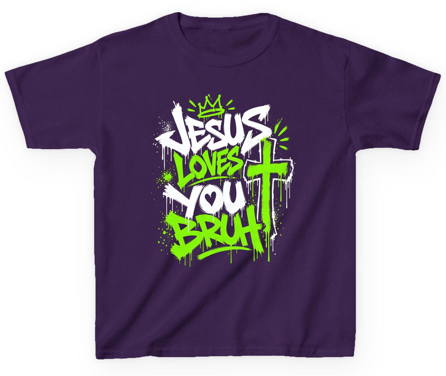 Jesus Loves You Bruh Christian Youth T-Shirt - product mockup - Purple
