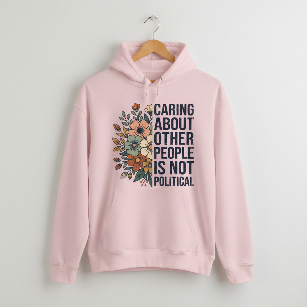 Caring About Other People Is Not Political Floral Design Hoodie - Light Pink