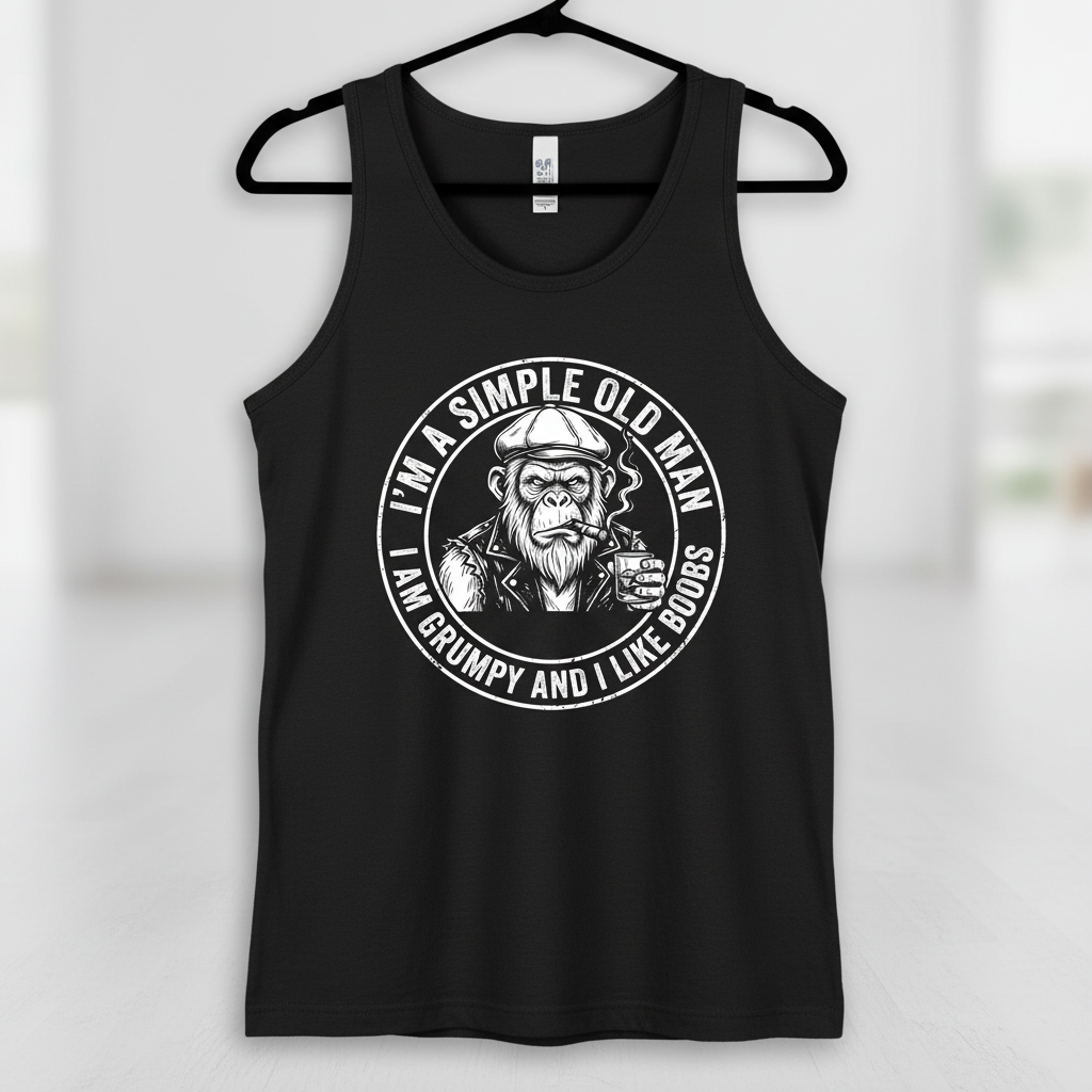 Grumpy Old Man Ape with Whiskey and Cigar Funny Quote Tank Top - Black