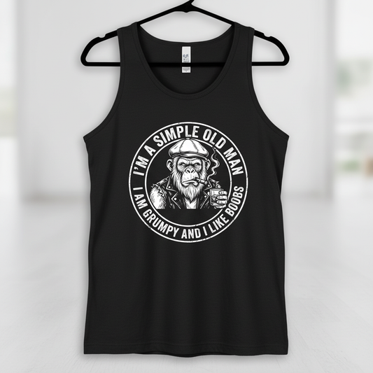 Grumpy Old Man Ape with Whiskey and Cigar Funny Quote Tank Top - Black