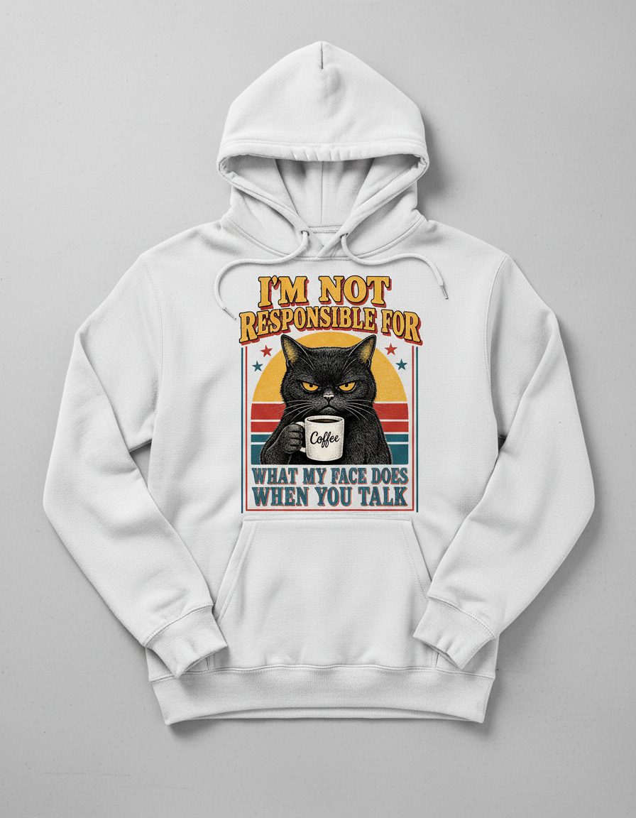 I'm Not Responsible for What My Face Does When You Talk Funny Sarcastic Cat Hoodie - product mockup - White