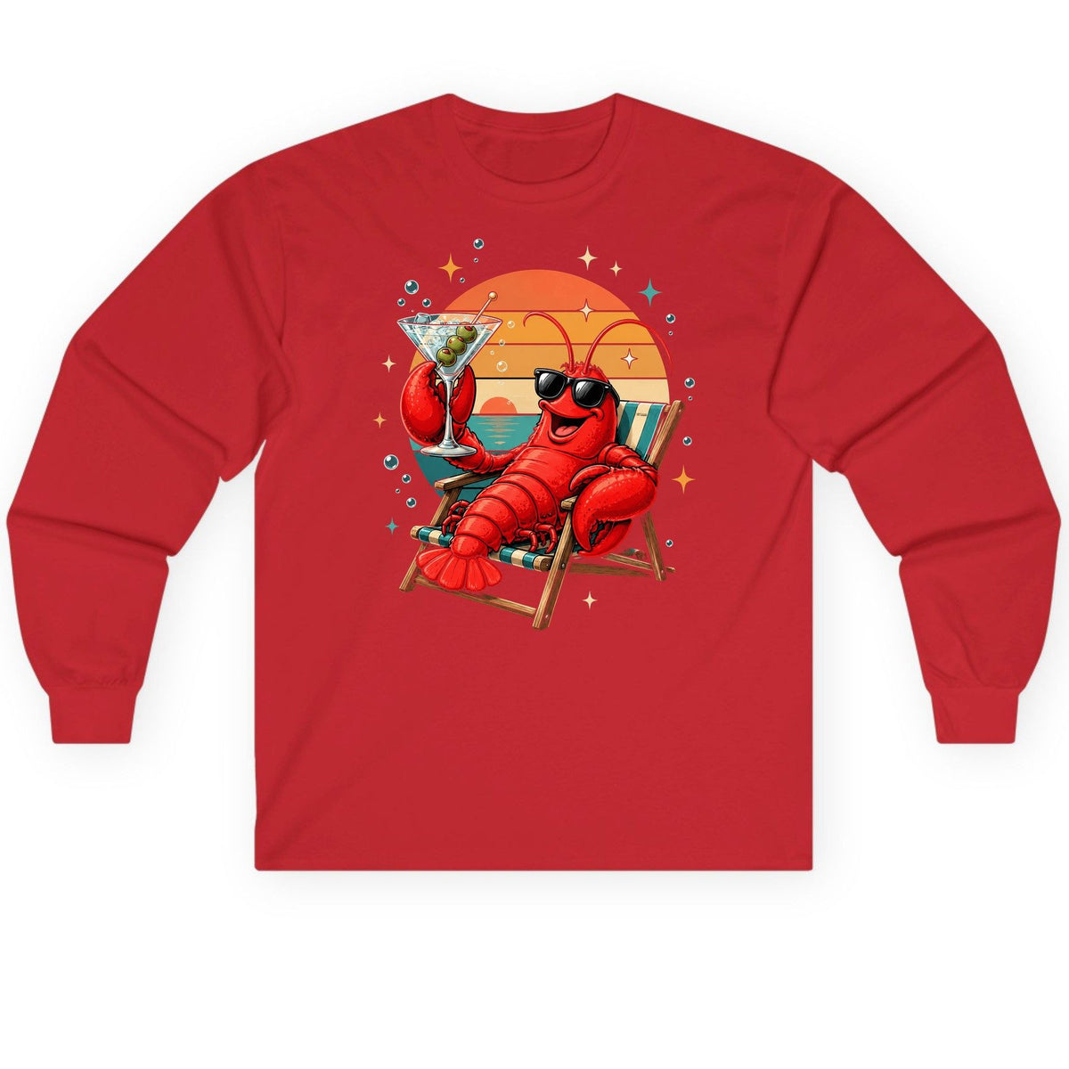 Funny Lobster Drinking Martini lobster Long Sleeve Tee Red product mockup