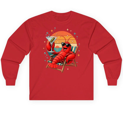 Funny Lobster Drinking Martini lobster Long Sleeve Tee Red product mockup