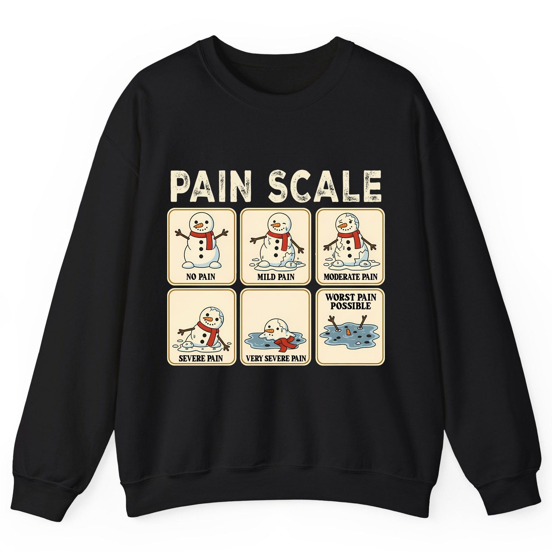 Pain Scale No Pain Mild Pain Moderate Pain Severe Pain Very Severe Pain Worst Pain Possible snowman Sweatshirt Black product