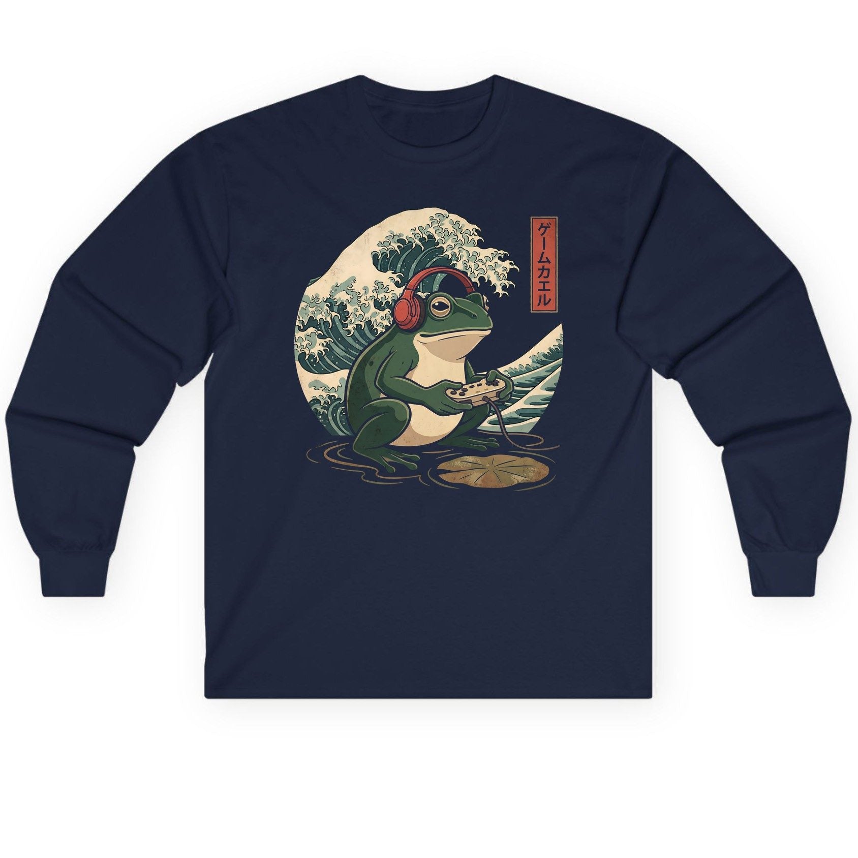 ゲームカエル gamer frog Long Sleeve Tee Navy product mockup