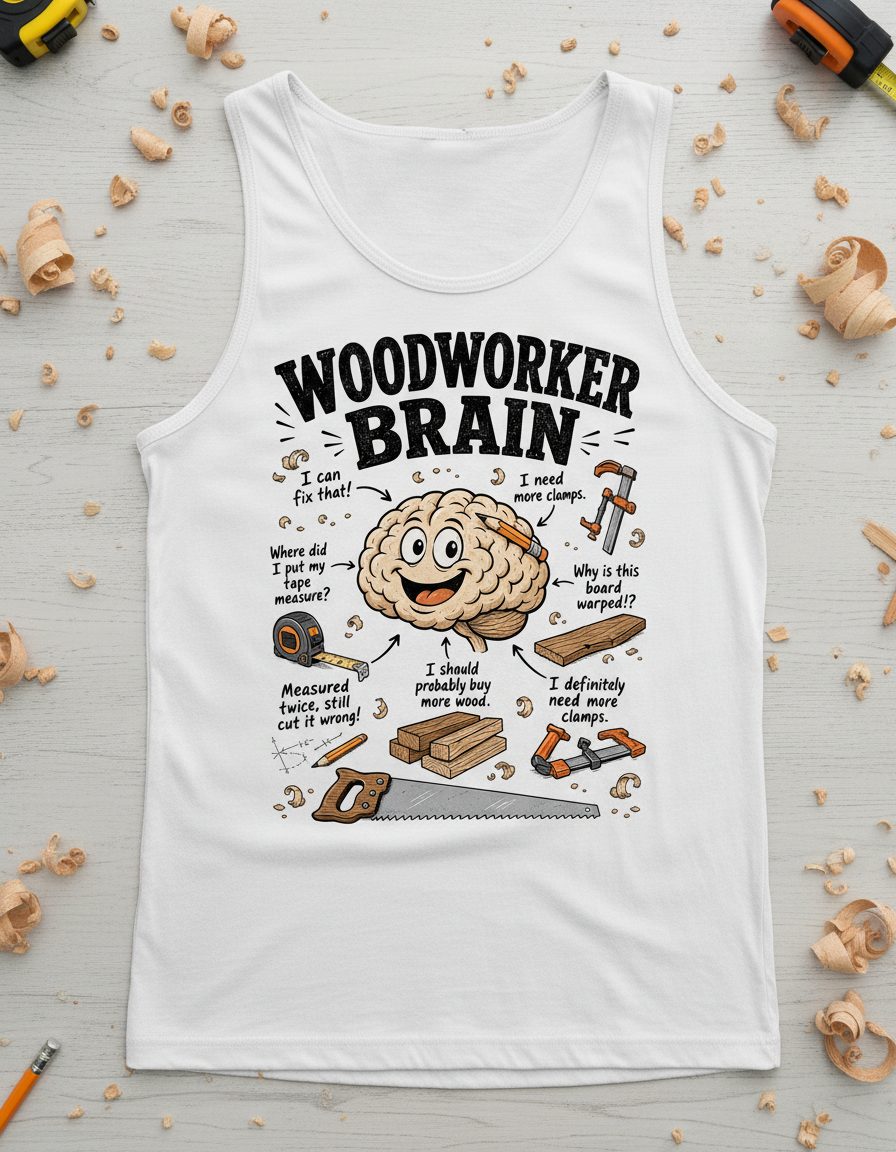 Woodworker Brain Funny Woodworking Tank Top - product mockup - White