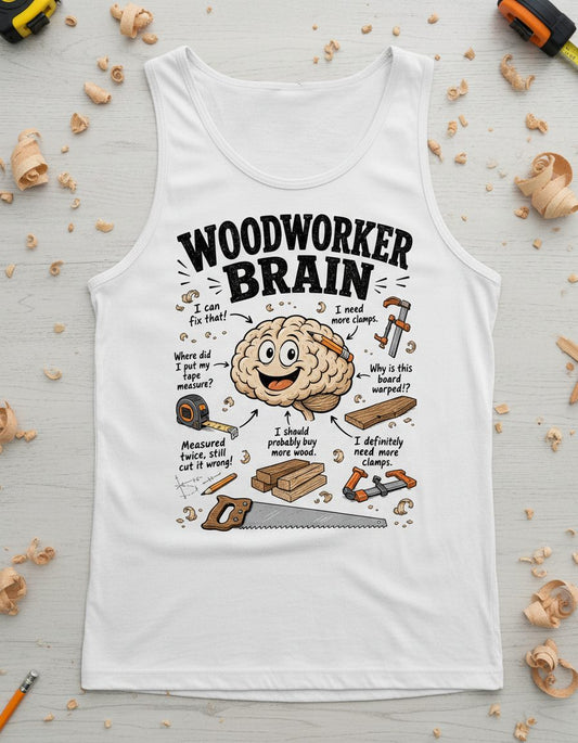 Woodworker Brain Funny Woodworking Tank Top - product mockup - White