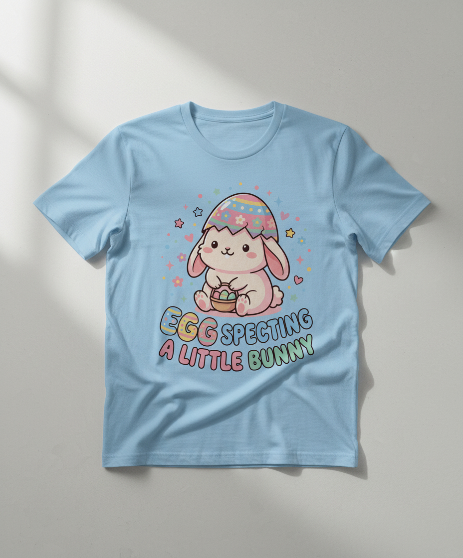 Egg Specting A Little Bunny Cute Easter Pregnancy Announcement T-Shirt - Light Blue