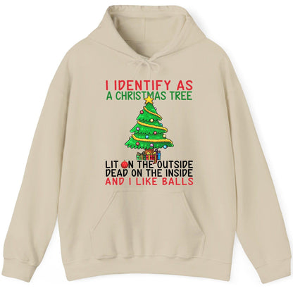 I Identify as a Christmas Tree and I Like Balls Christmas humor Hoodie Sand product mockup