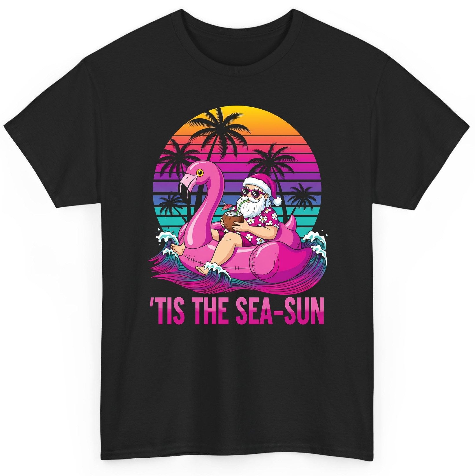 'Tis the Sea-Sun tropical santa claus T-Shirt Black product mockup