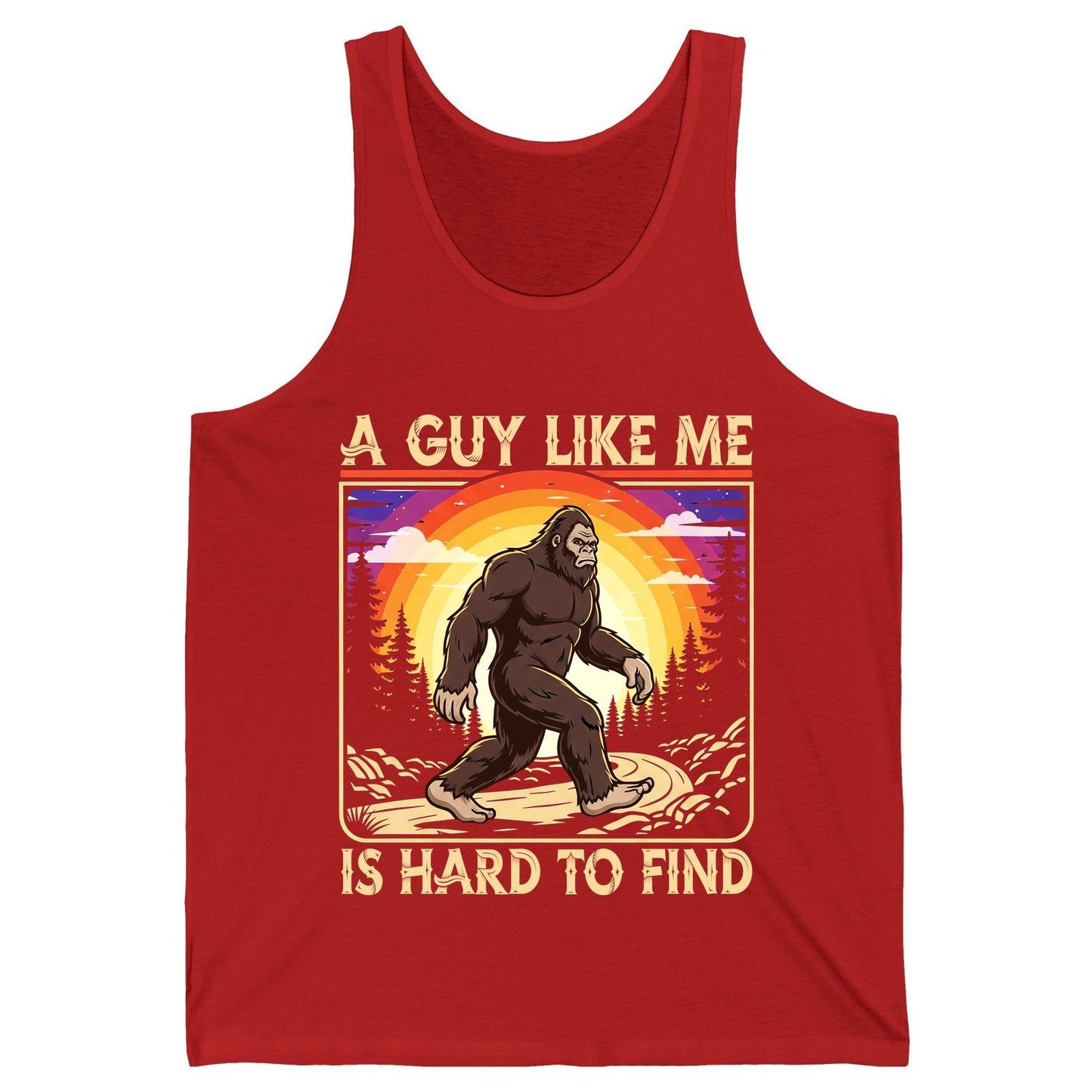 A Guy Like Me Is Hard to Find bigfoot Tank Top Red product mockup