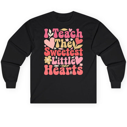 I Teach the Sweetest Little Hearts teaching Long Sleeve Tee Black product mockup