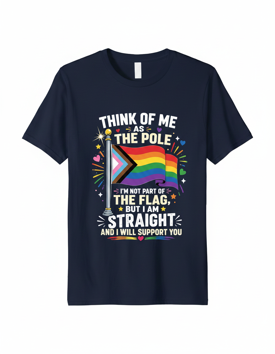 Straight Ally Pride Support 'Think of Me as the Pole' Design T-Shirt - Navy
