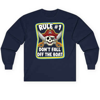 Rule 1 Don't Fall Off the Boat pirate Long Sleeve Tee Navy product mockup