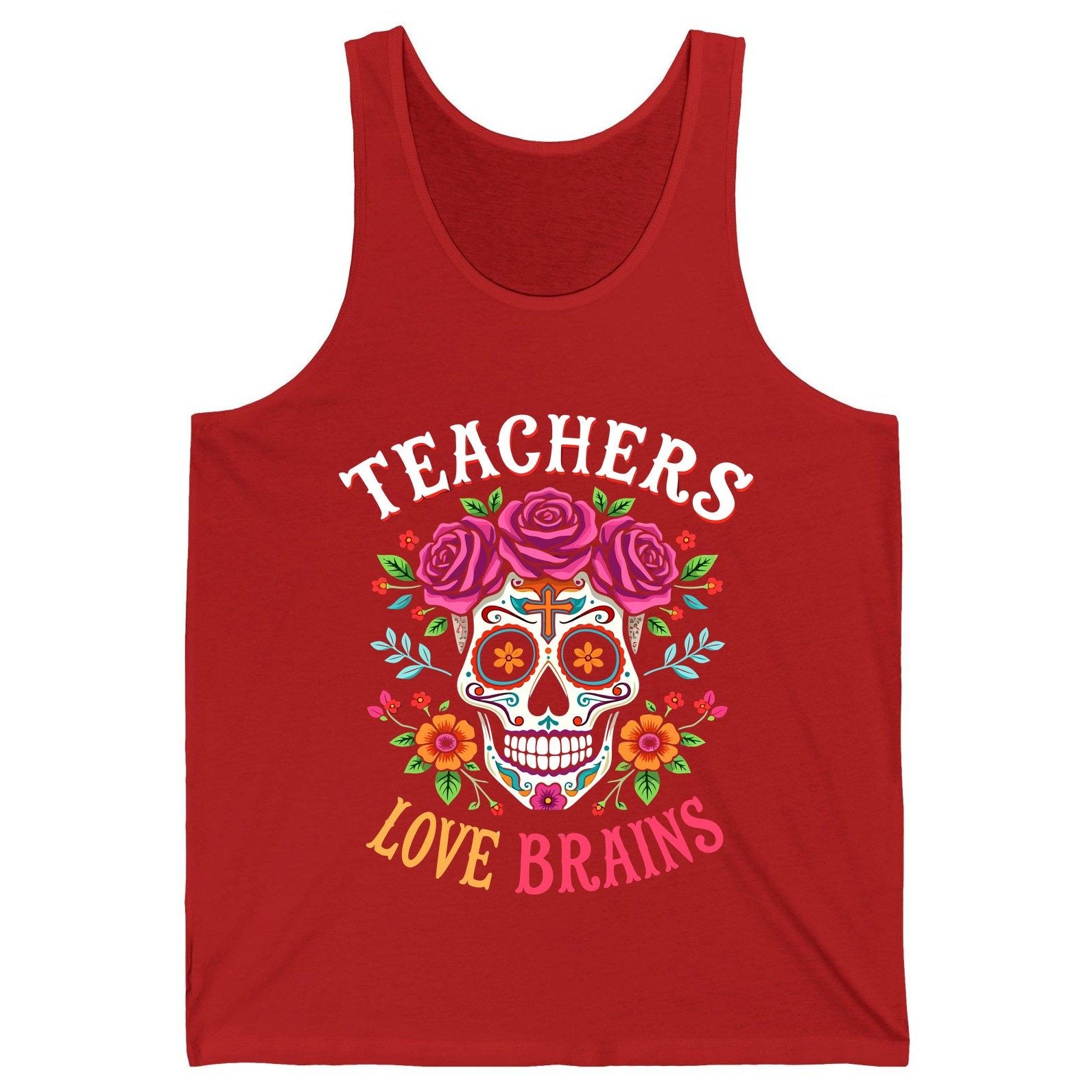 Teachers Love Brains teacher Tank Top Red product mockup