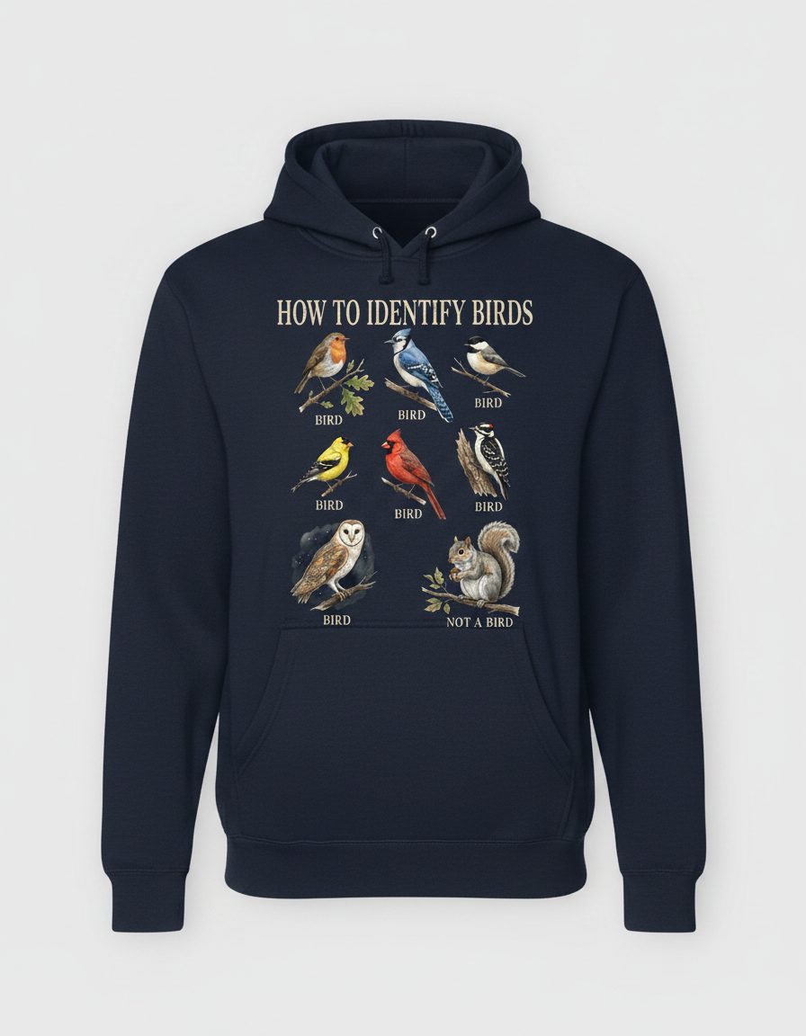 How to Identify Birds Funny Birdwatching Hoodie - product mockup - Navy