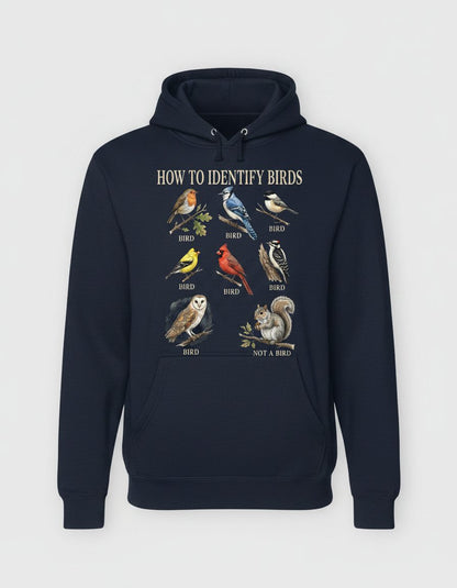 How to Identify Birds Funny Birdwatching Hoodie - product mockup - Navy