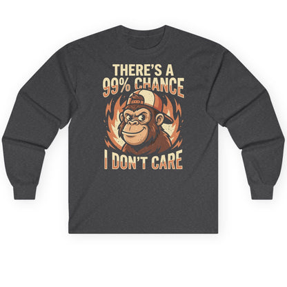 There's a 99% Chance I Don't Care monkey Long Sleeve Tee Dark Heather product mockup