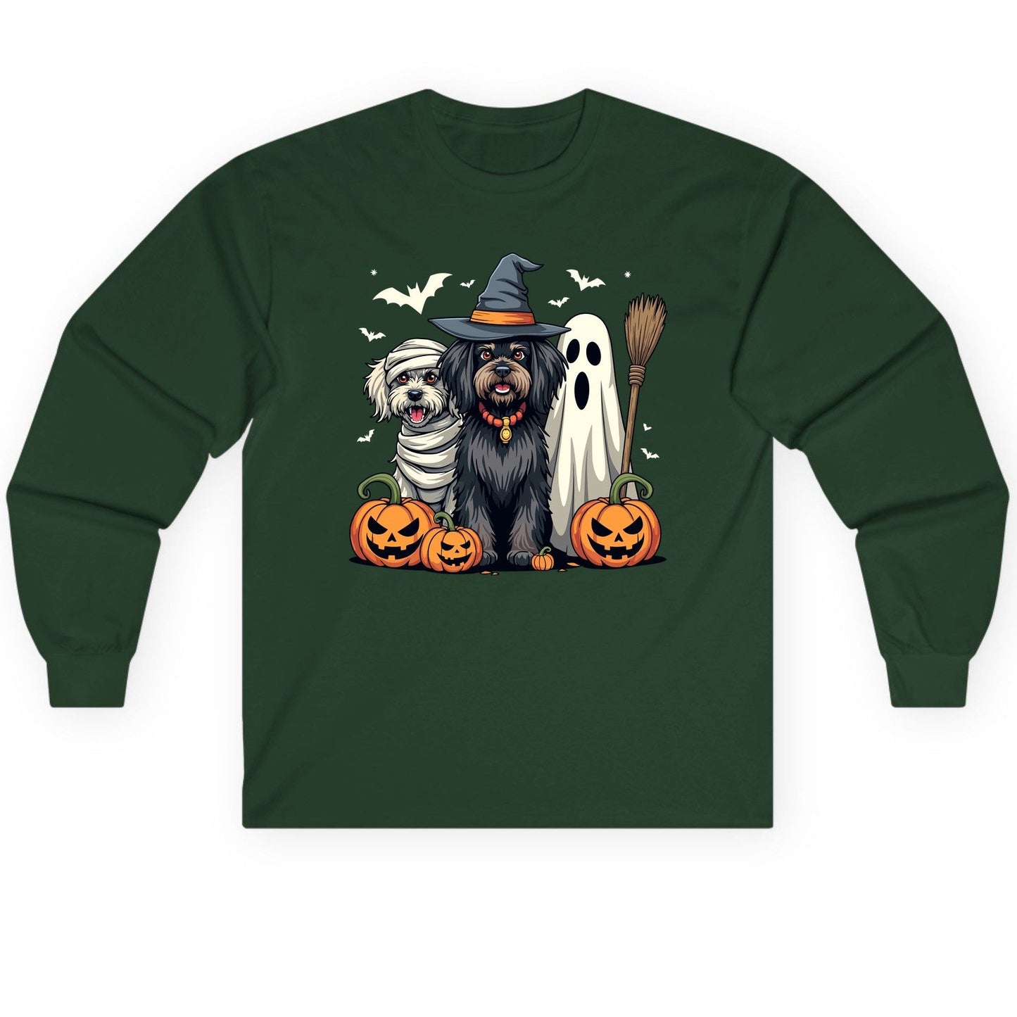 Halloween Dogs in Costumes Halloween dogs Long Sleeve Tee Forest Green product mockup