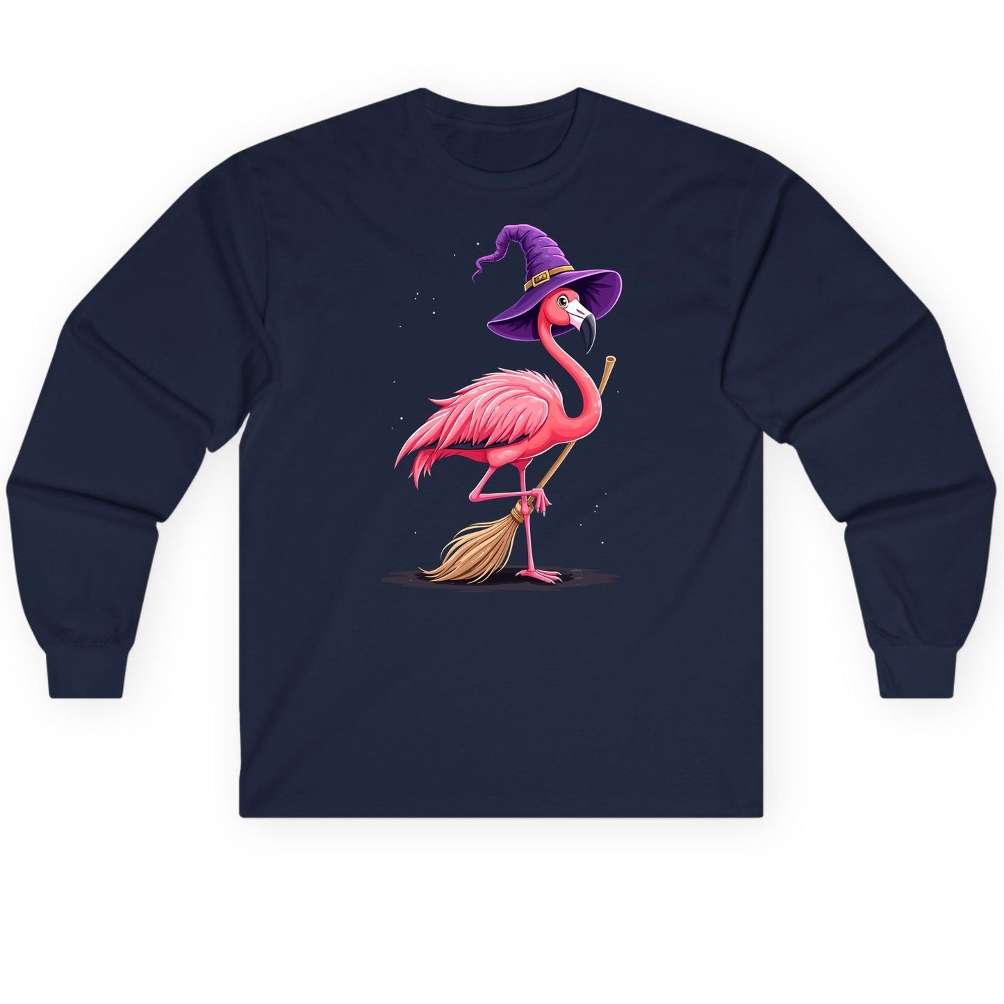 Witch Flamingo flamingo Long Sleeve Tee Navy product mockup