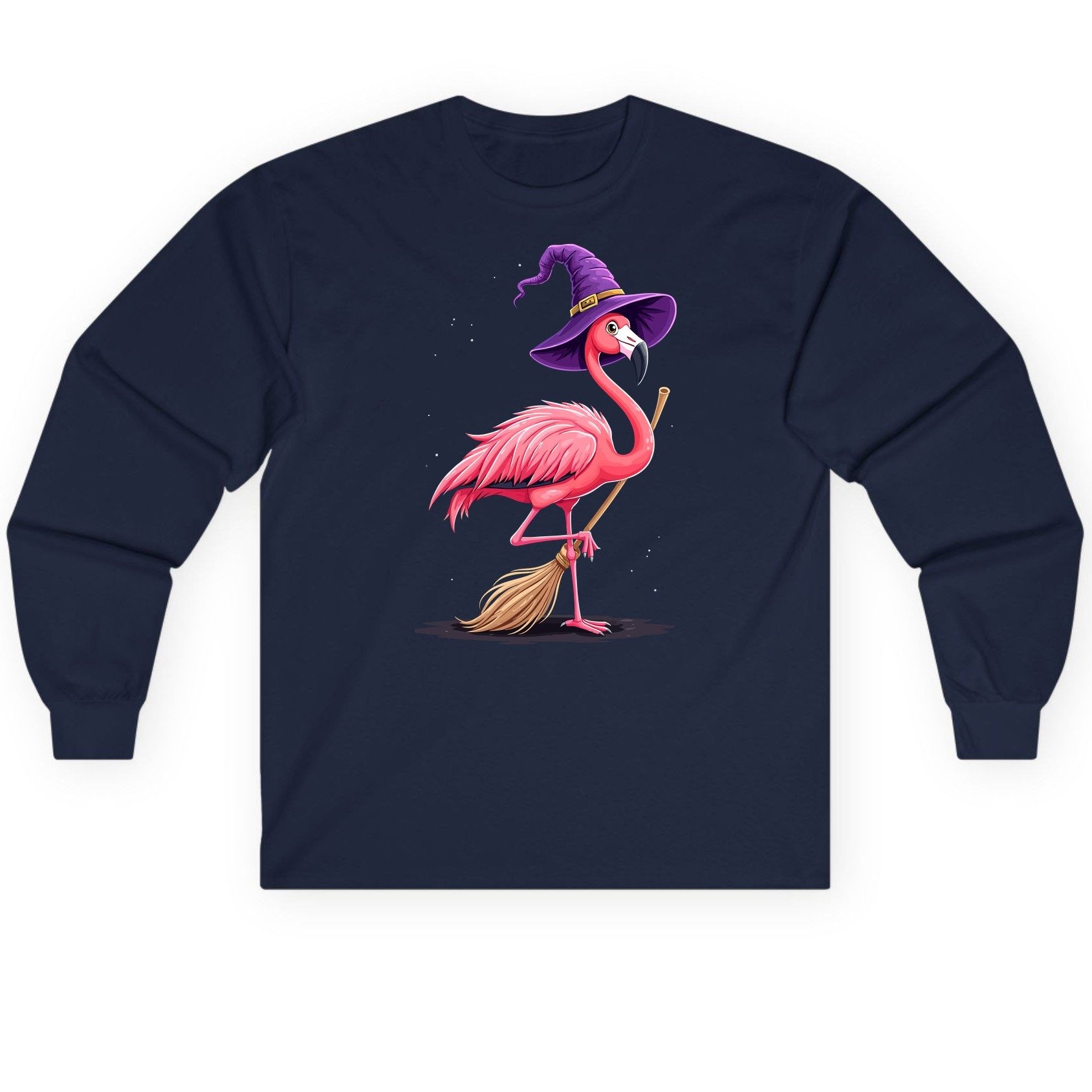 Witch Flamingo flamingo Long Sleeve Tee Navy product mockup
