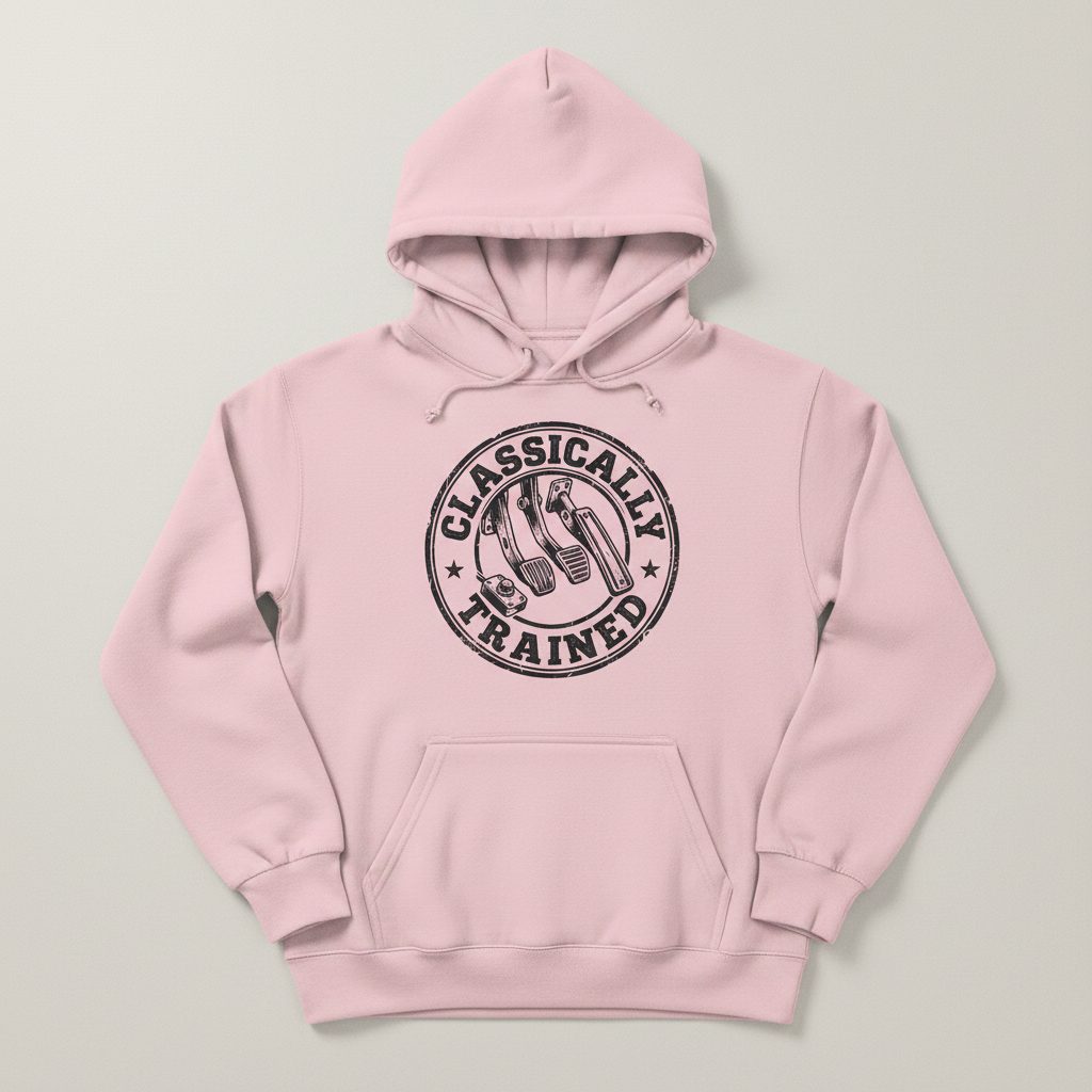 Classically Trained Vintage Manual Transmission Hoodie - product mockup - Light Pink