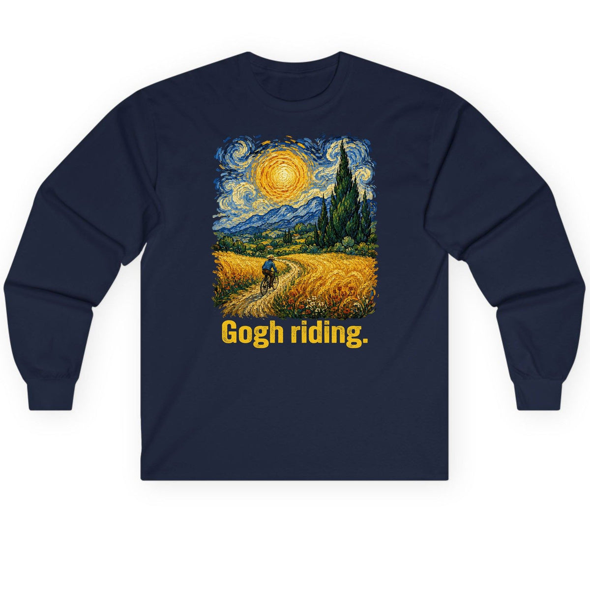 Gogh Riding art parody Long Sleeve Tee Navy product mockup