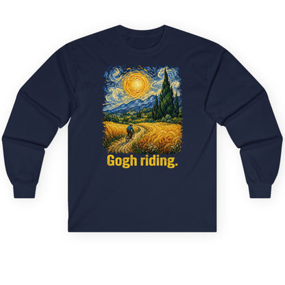 Gogh Riding art parody Long Sleeve Tee Navy product mockup