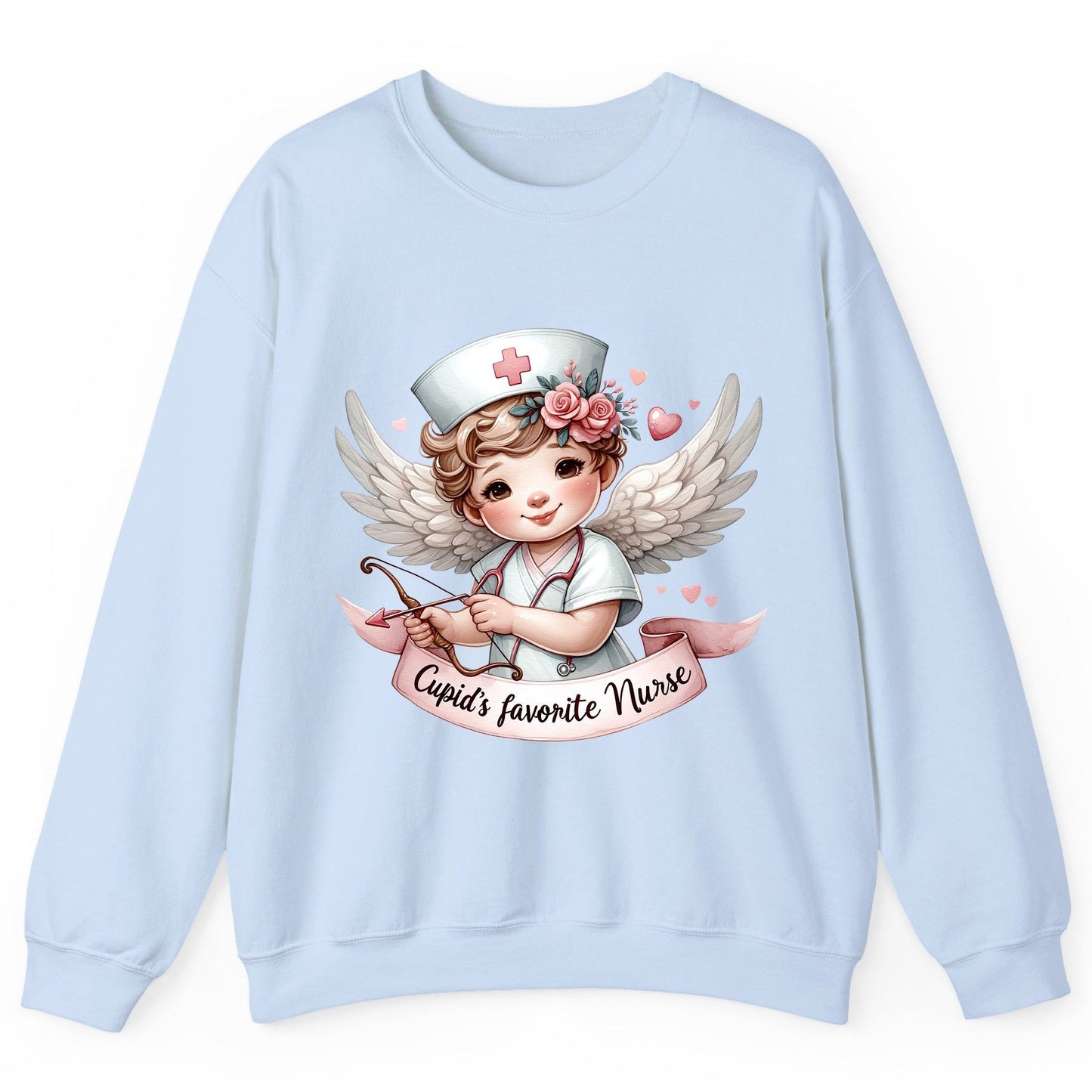 Cupid's Favorite Nurse cupid nurse Sweatshirt Light Blue product mockup