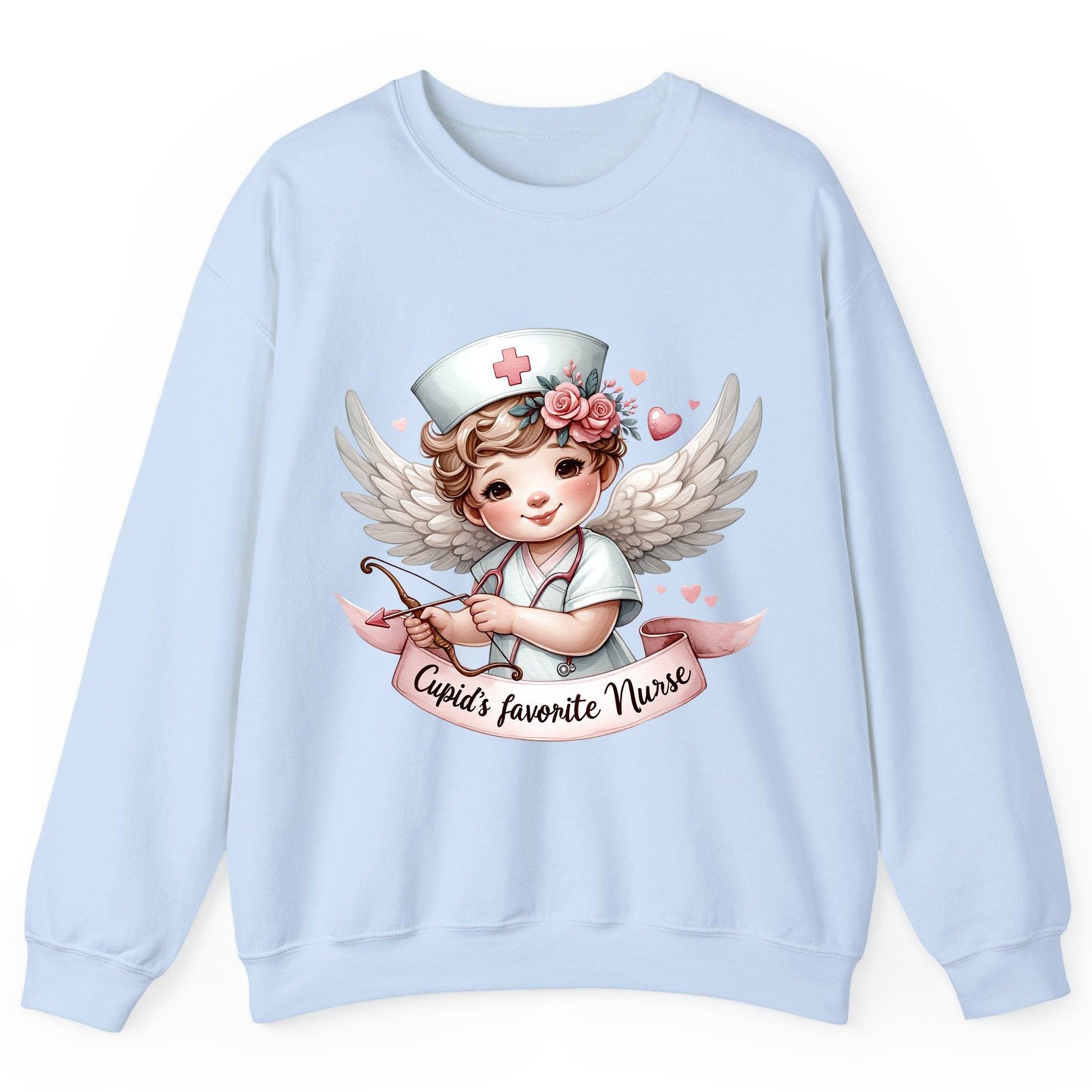 Cupid's Favorite Nurse cupid nurse Sweatshirt Light Blue product mockup