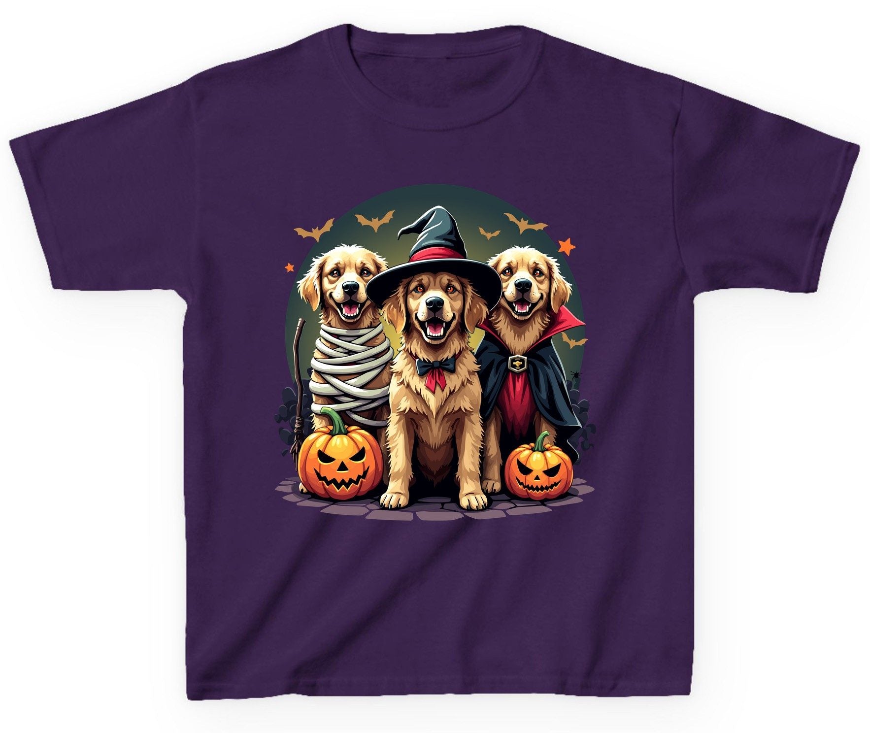 Golden Retriever Halloween Trio golden retriever Youth T-Shirt Purple product mockup