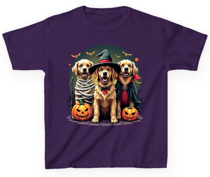 Golden Retriever Halloween Trio golden retriever Youth T-Shirt Purple product mockup