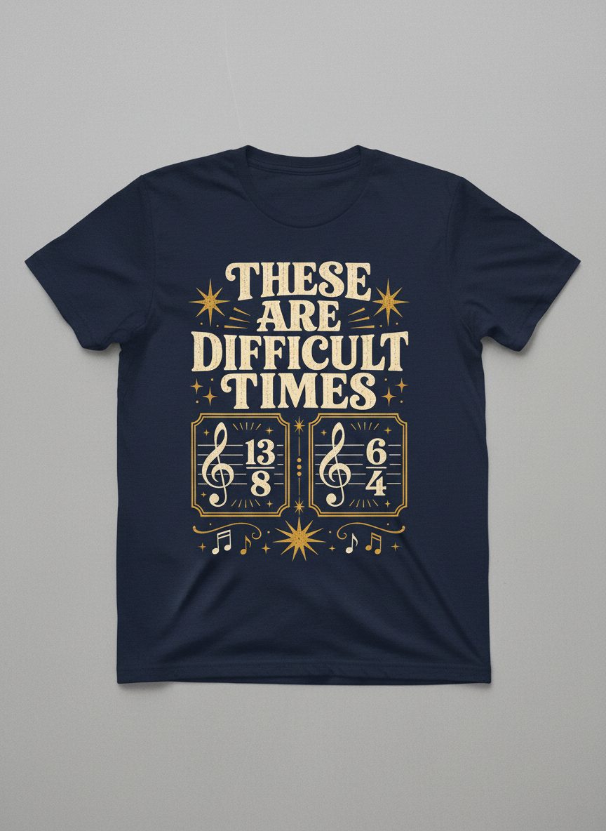 These Are Difficult Times Funny Music Pun T-Shirt - product mockup - Navy
